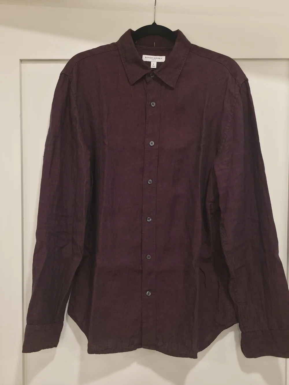 Banana Republic Men's Burgundy Plum 100% Linen Button-Up Shirt Large Slim Fit